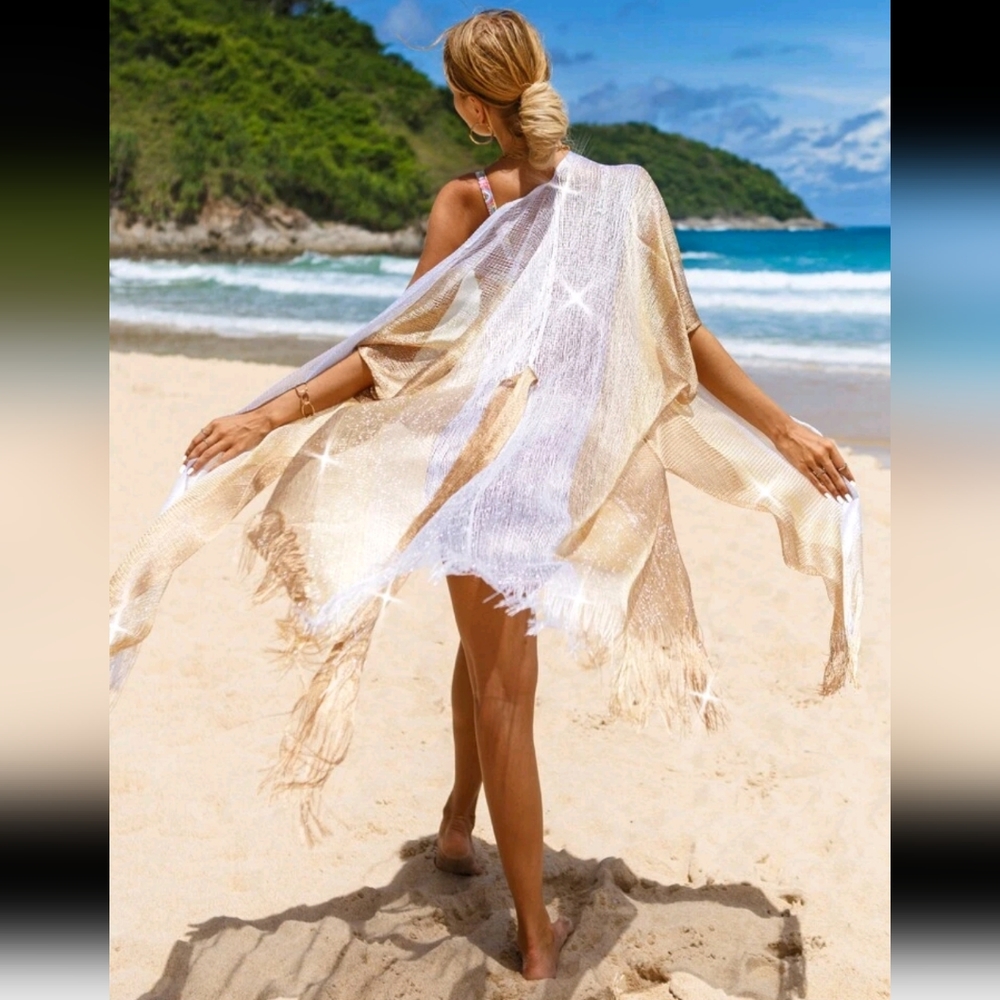 Long fringe beach coverup/kimono - Picture 4 of 4